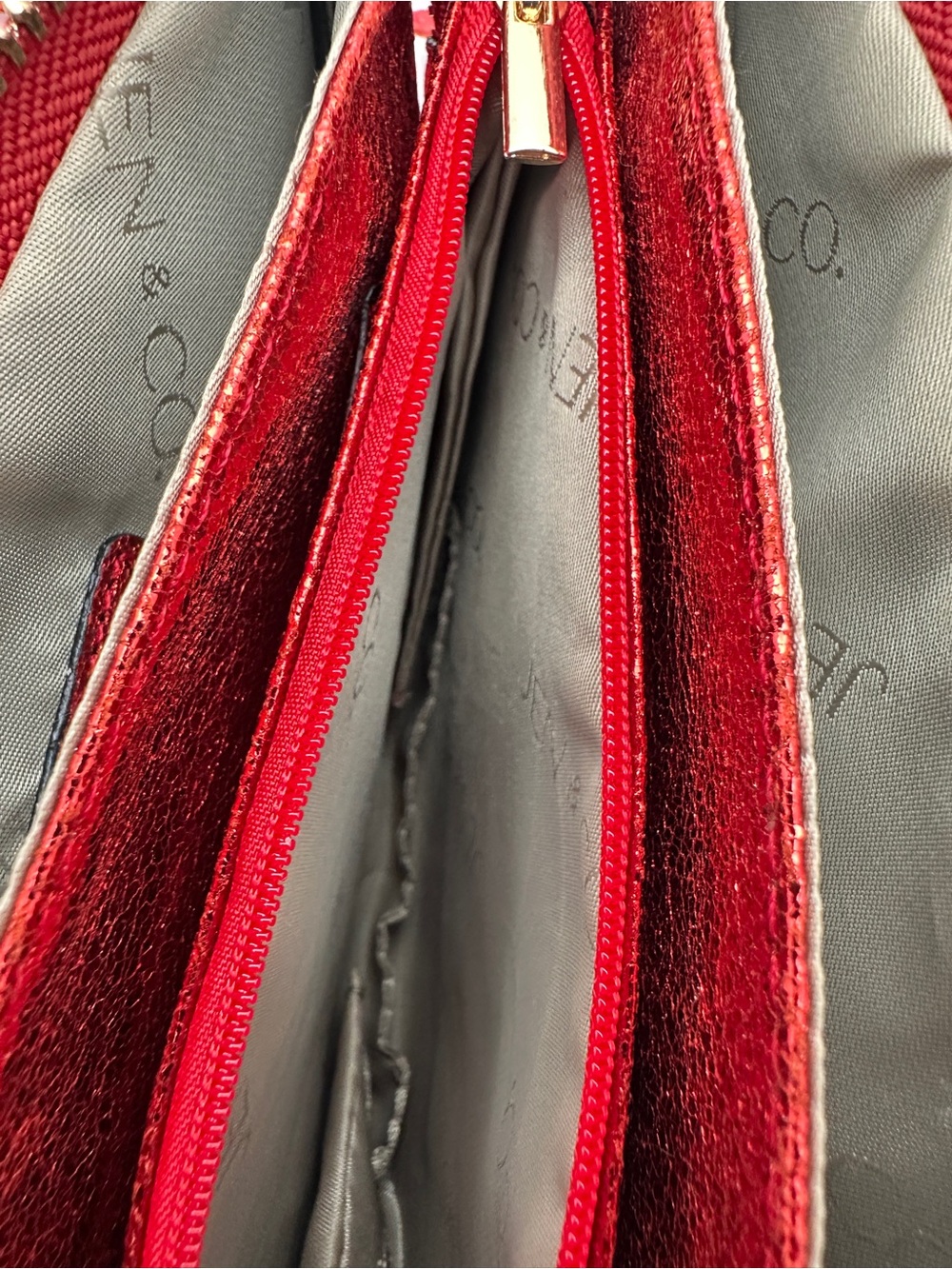 Jen & Co Metallic Red Vegan Leather Crossbody bag wristlet Clutch - Picture 5 of 11
